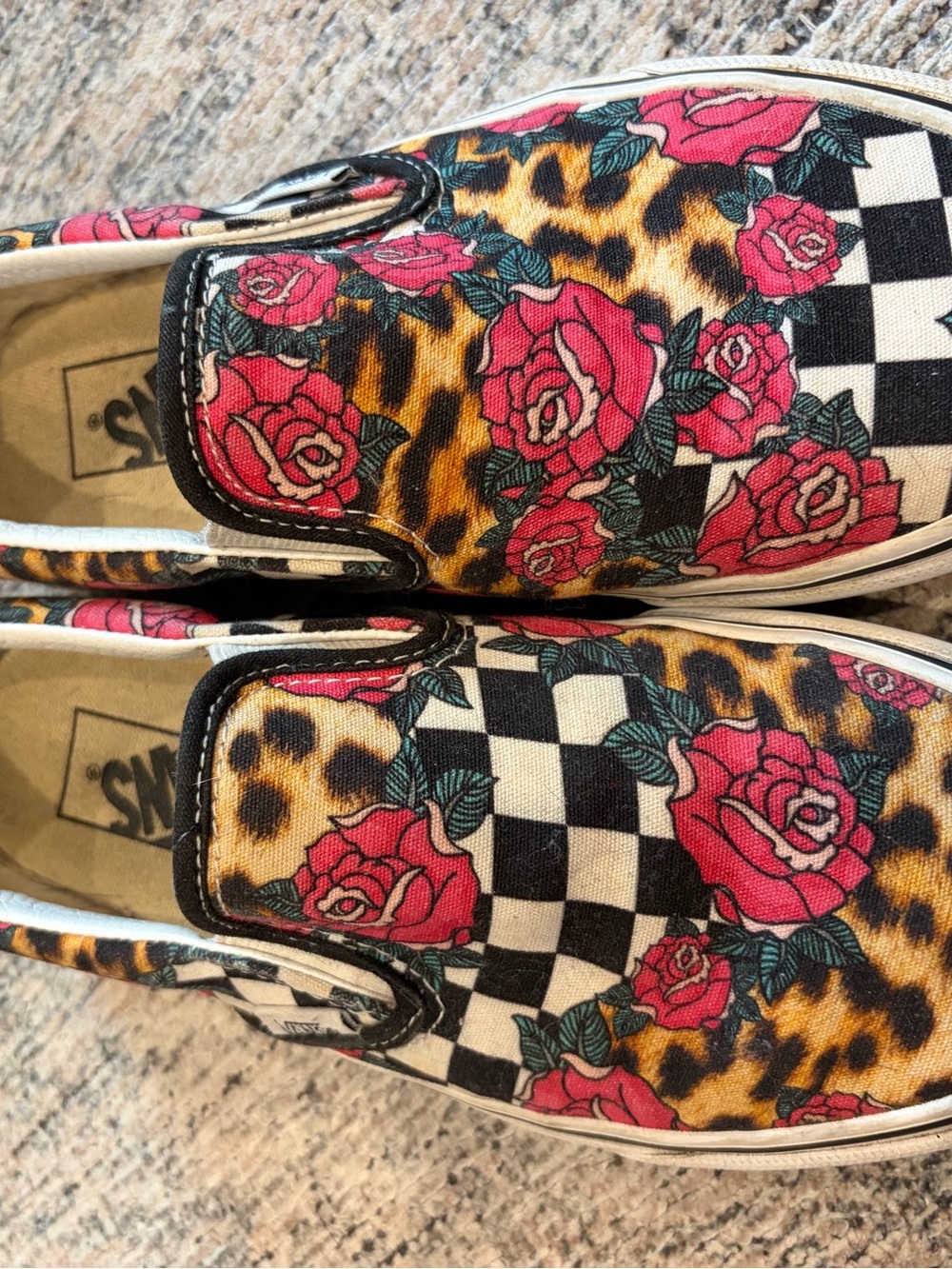 Vans Slip-On Floral Leopard Check Canvas Shoes - Pink/Black/Yellow - Picture 6 of 7